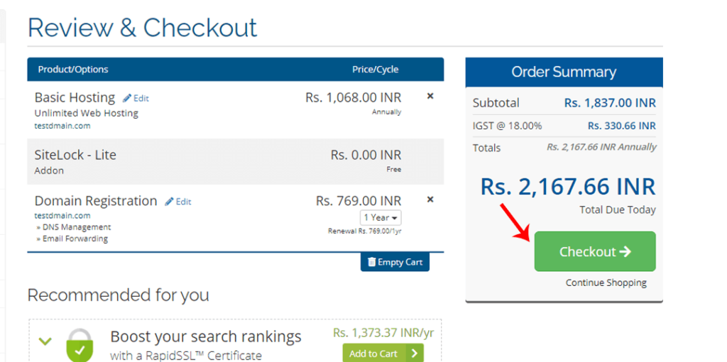 hosting checkout